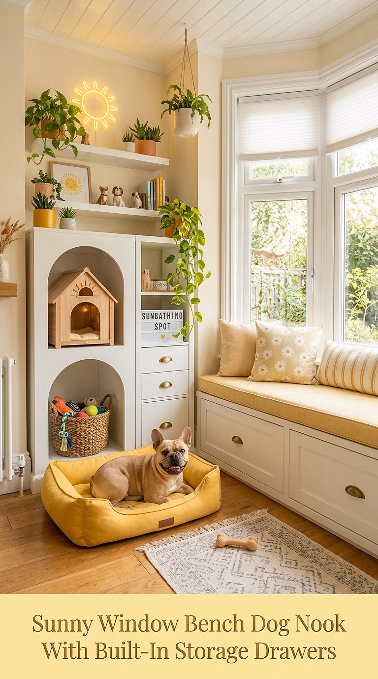 11. Sunny Window Bench Dog Nook With Built-In Storage Drawers