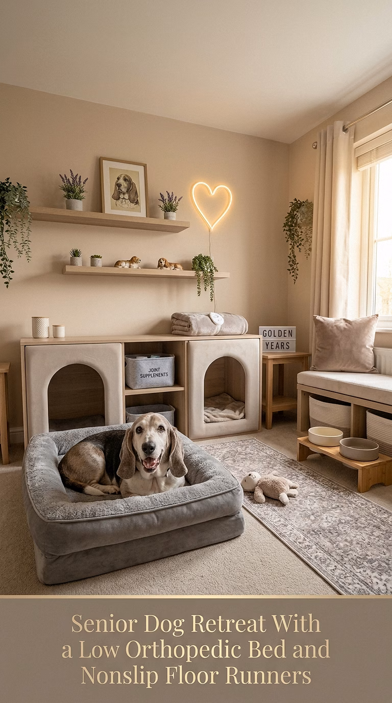 14. Senior Dog Retreat With a Low Orthopedic Bed and Nonslip Floor Runners