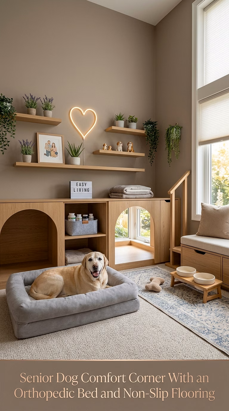17. Senior Dog Comfort Corner With an Orthopedic Bed and Non-Slip Flooring