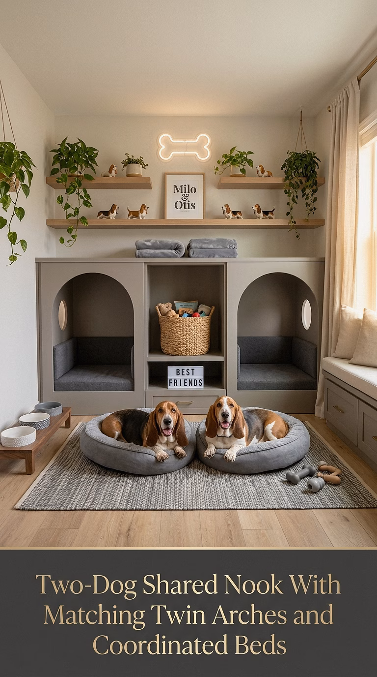 17. Two-Dog Shared Nook With Matching Twin Arches and Coordinated Beds