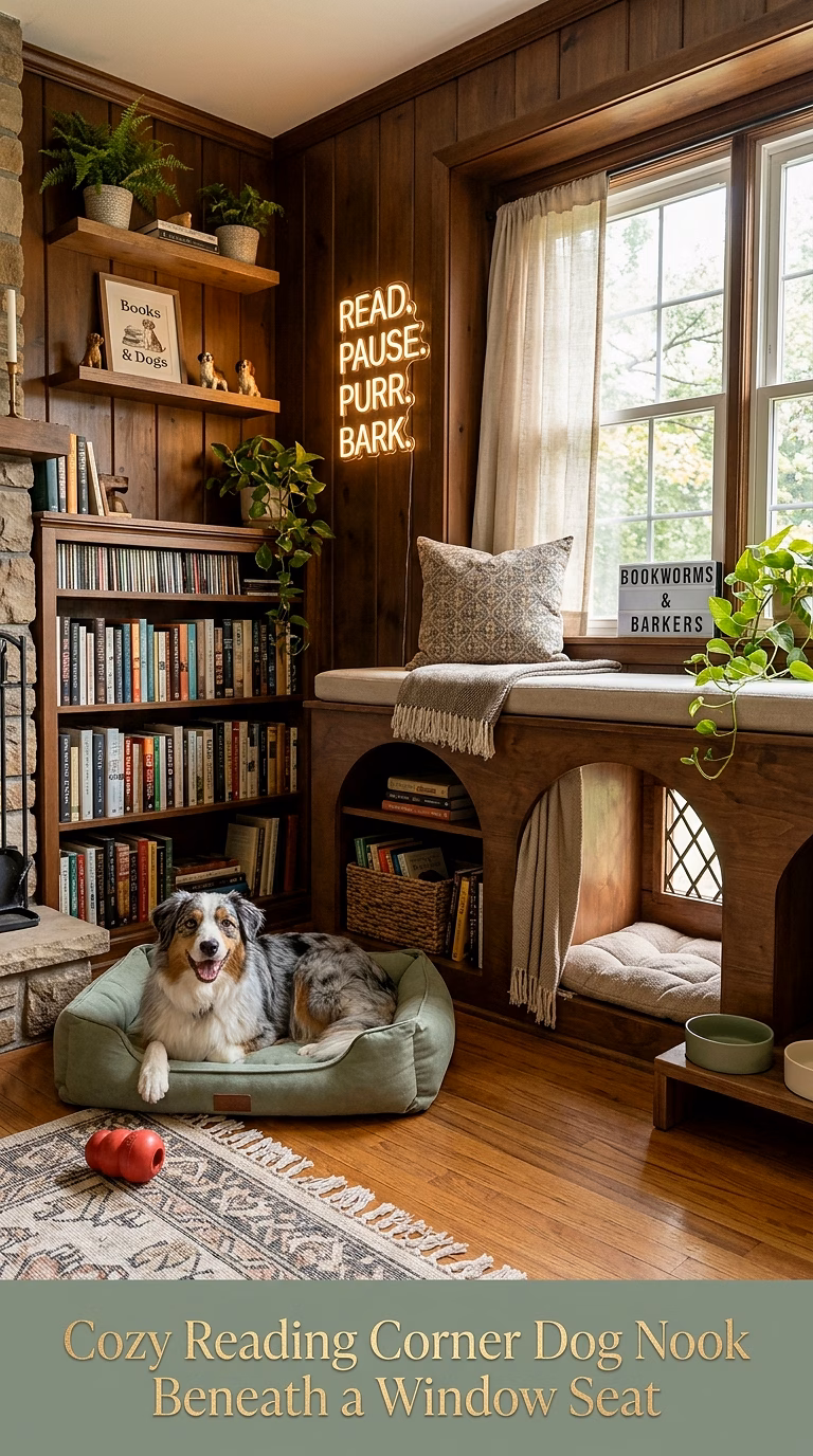 4. Cozy Reading Corner Dog Nook Beneath a Window Seat