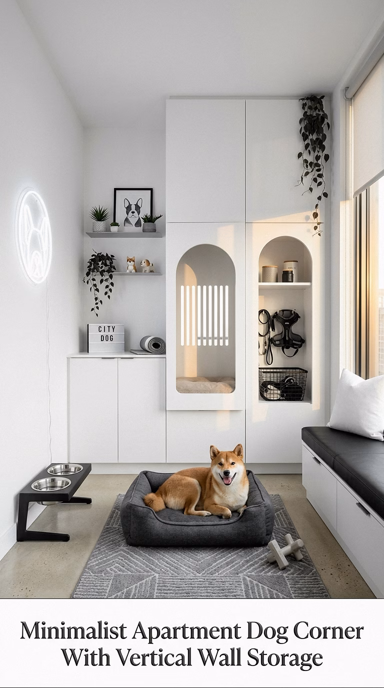9. Minimalist Apartment Dog Corner With Vertical Wall Storage