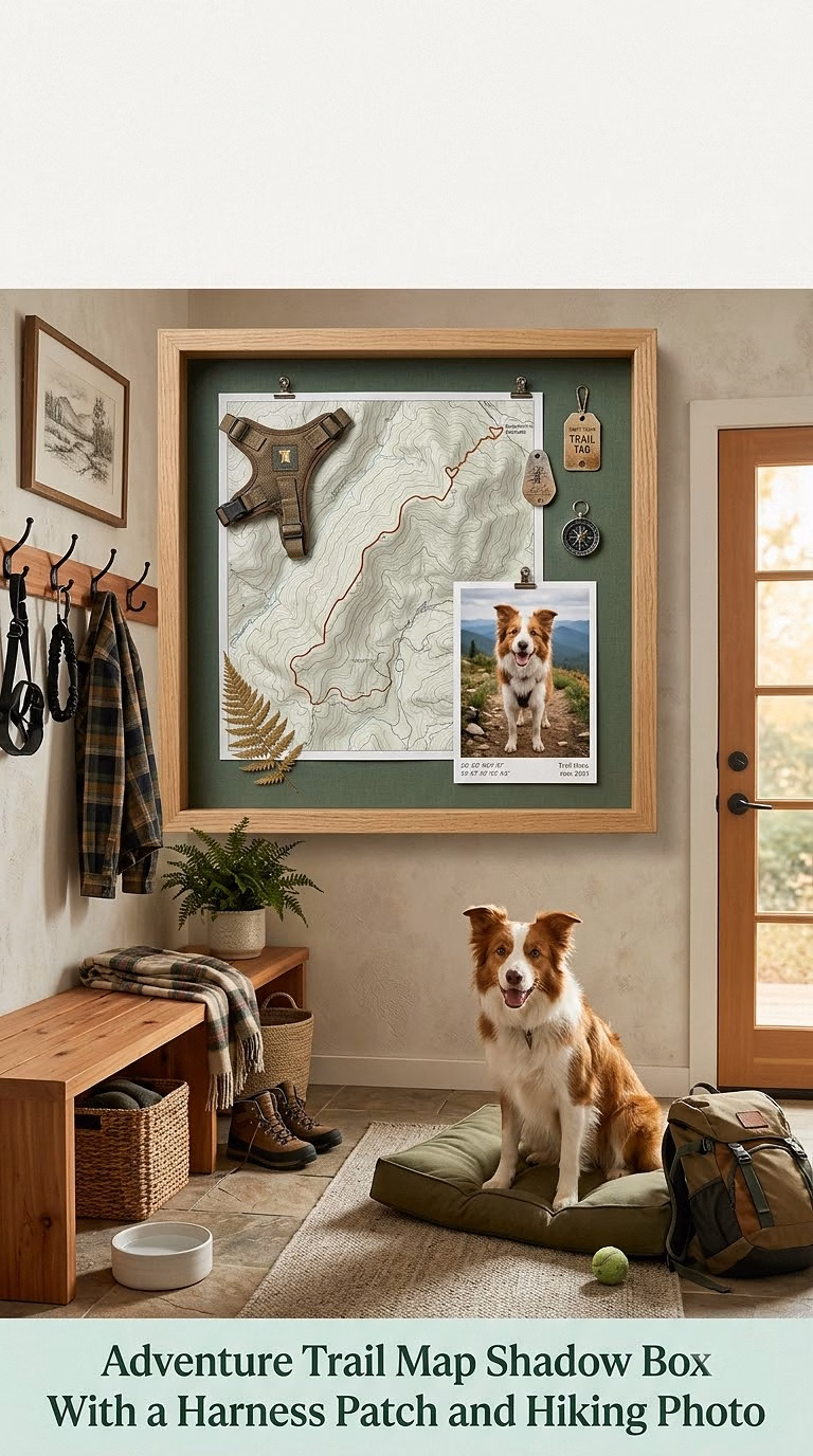 10. Adventure Trail Map Shadow Box With a Harness Patch and Hiking Photo