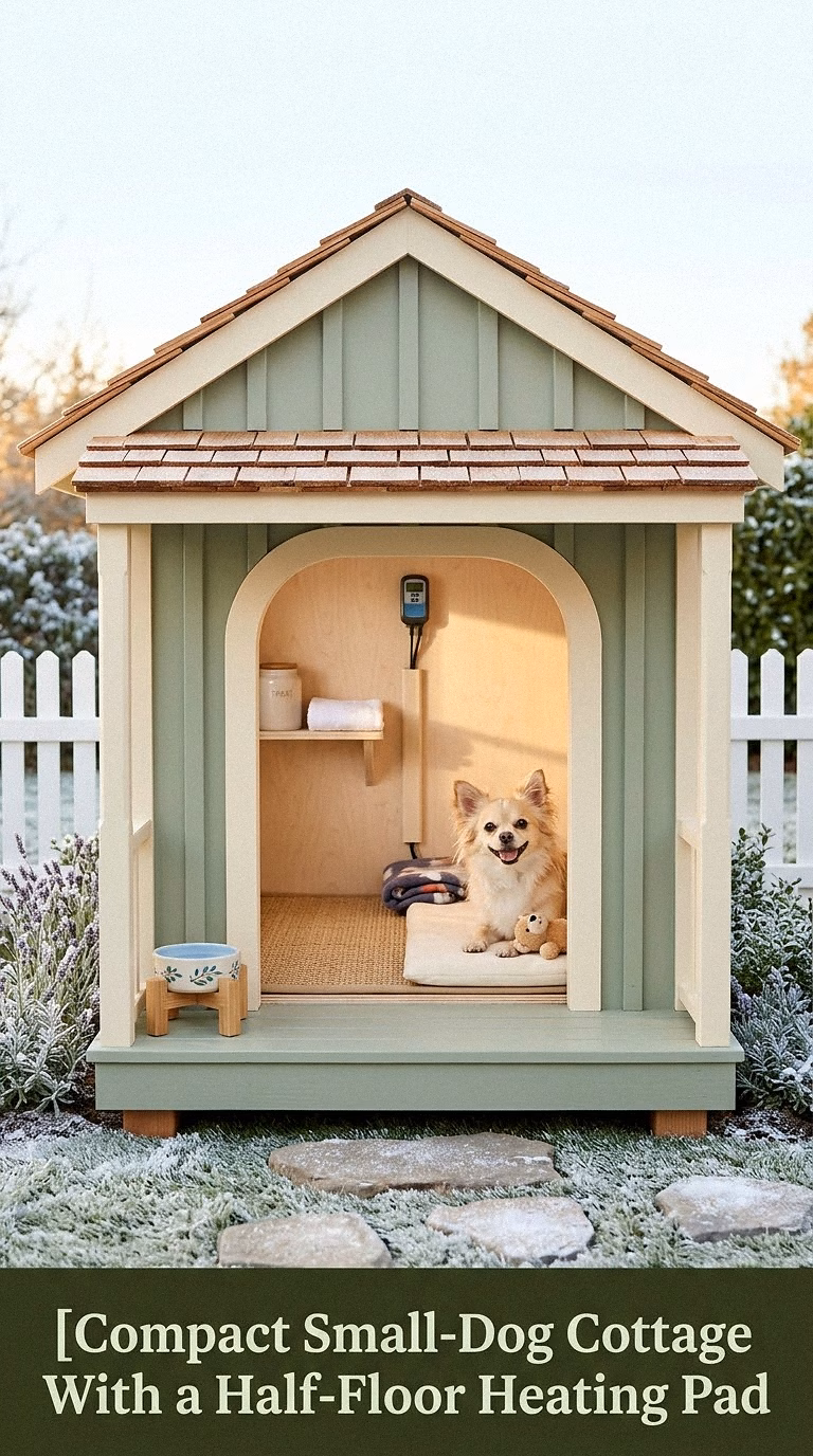 10. Compact Small-Dog Cottage With a Half-Floor Heating Pad