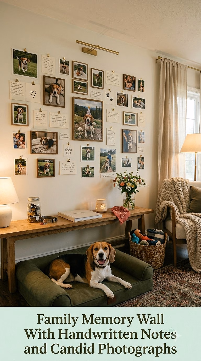 10. Family Memory Wall With Handwritten Notes and Candid Photographs