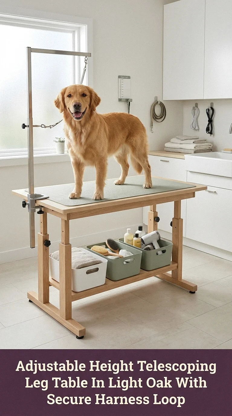 Adjustable Height Telescoping Leg Table In Light Oak With Secure Harness Loop