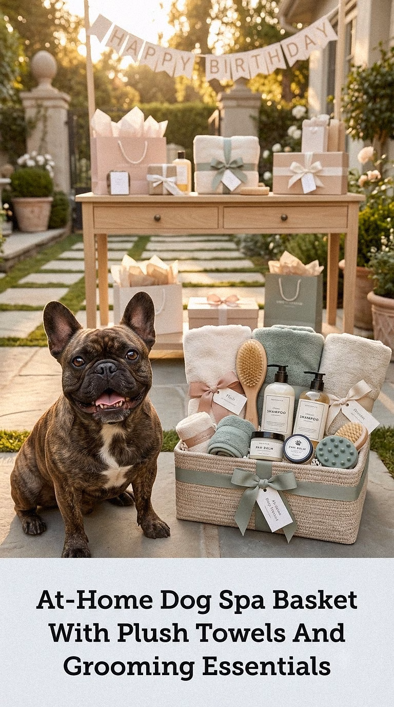 At-Home Dog Spa Basket With Plush Towels And Grooming Essentials