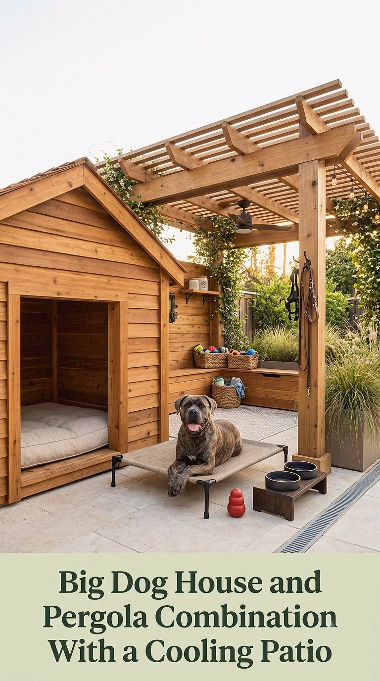 10. Big Dog House and Pergola Combination With a Cooling Patio