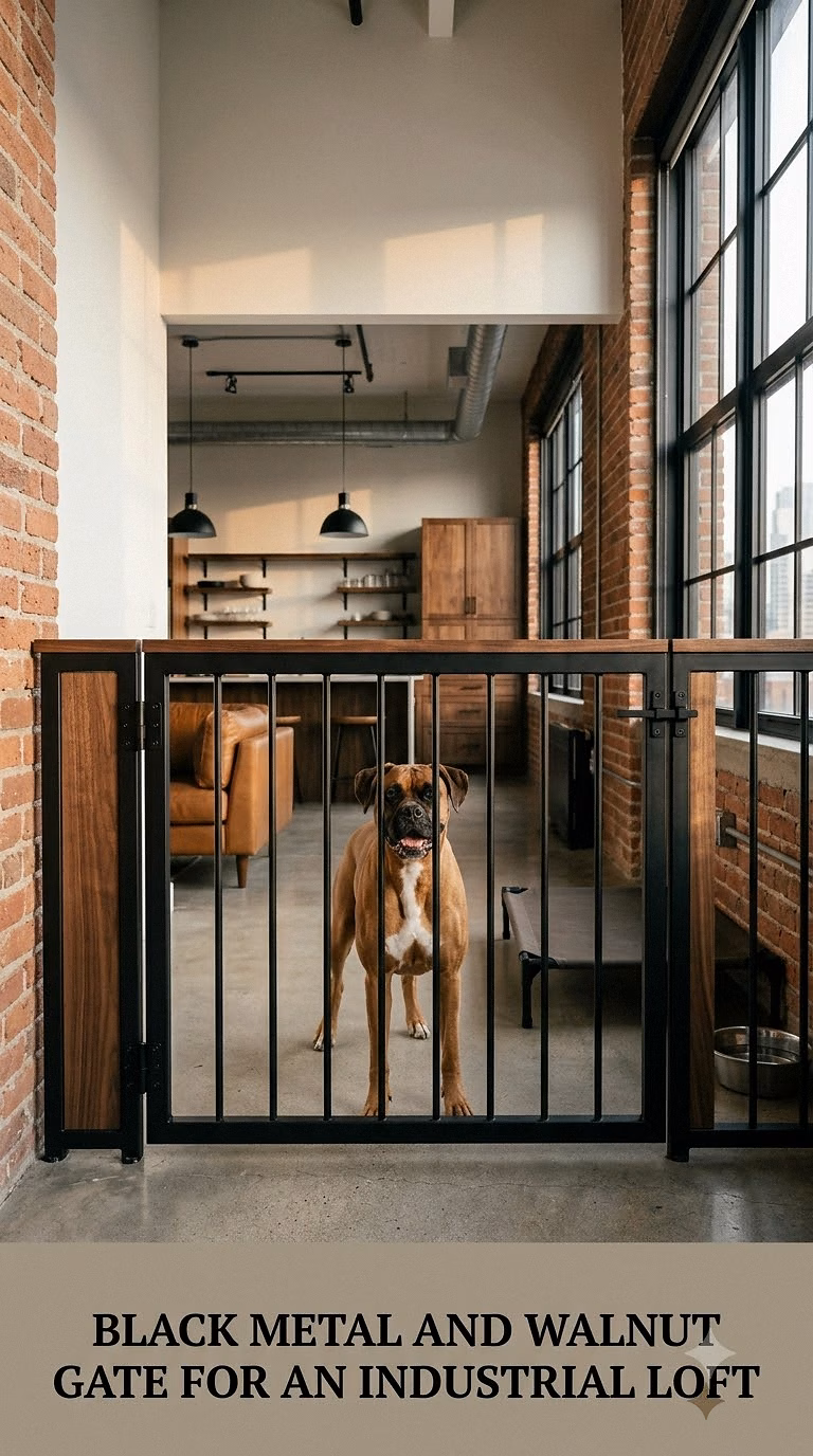 Black Metal And Walnut Gate For An Industrial Loft
