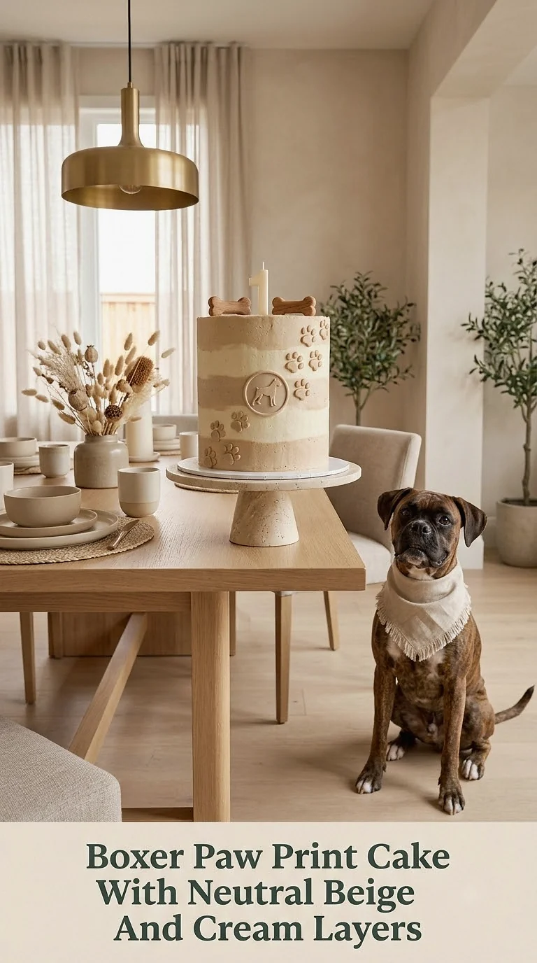 Boxer Paw Print Cake With Neutral Beige And Cream Layers