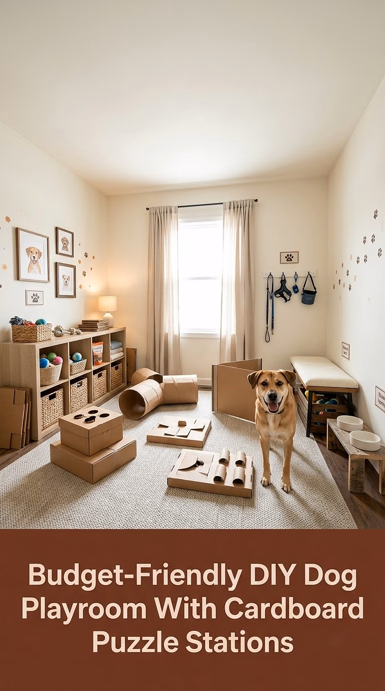 10. Budget-Friendly DIY Dog Playroom With Cardboard Puzzle Stations