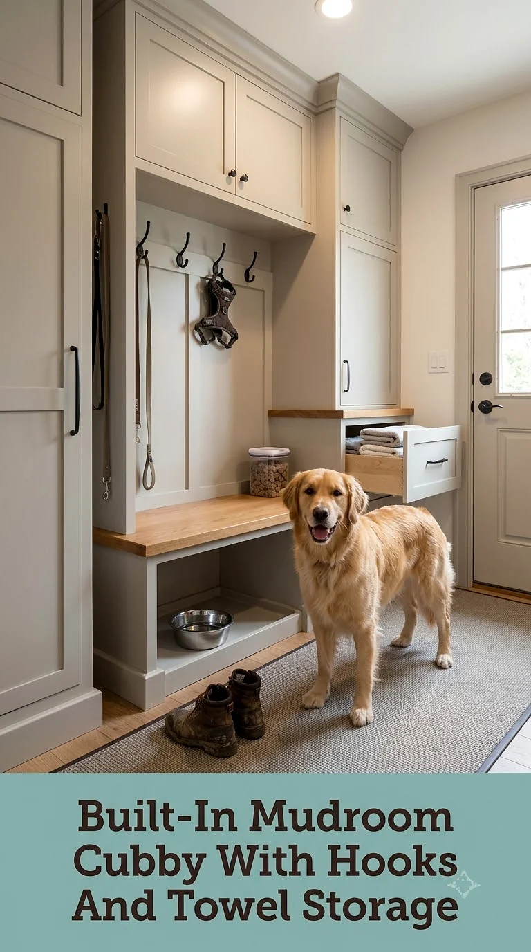 Built-In Mudroom Cubby With Hooks And Towel Storage