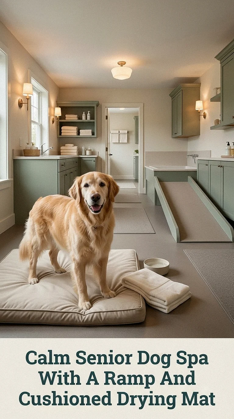 Calm Senior Dog Spa With A Ramp And Cushioned Drying Mat