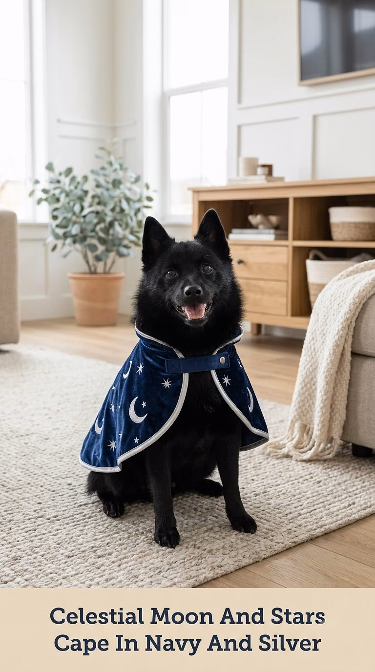 Celestial Moon And Stars Cape In Navy And Silver