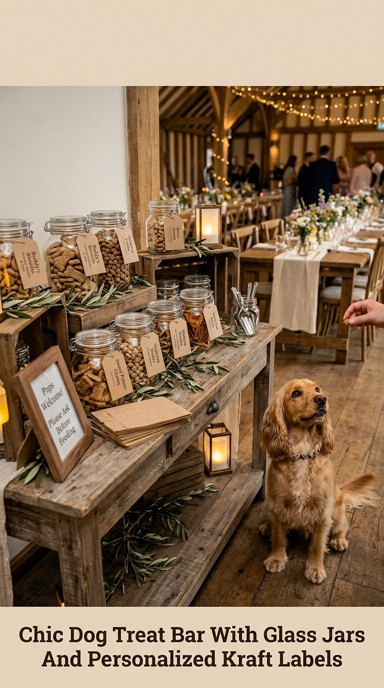 Chic Dog Treat Bar With Glass Jars And Personalized Kraft Labels
