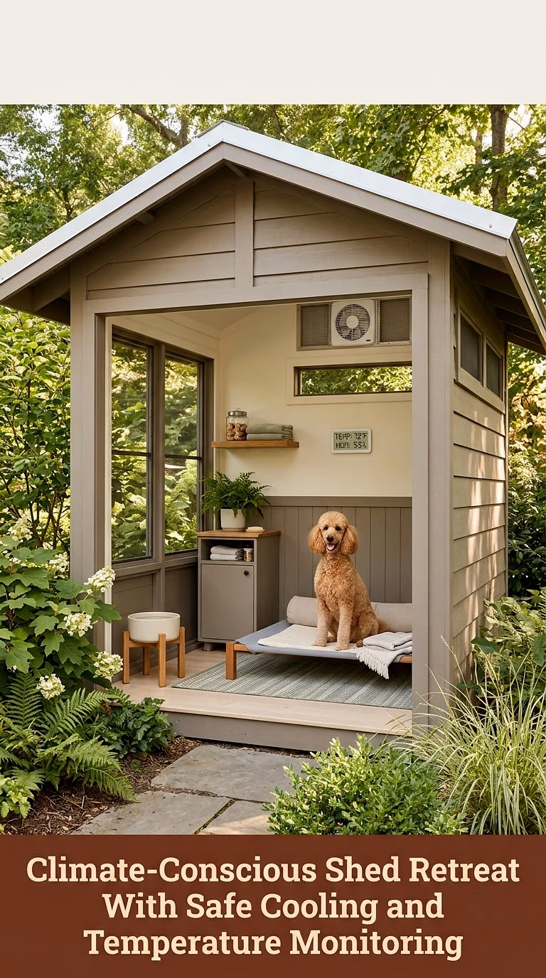 10. Climate-Conscious Shed Retreat With Safe Cooling and Temperature Monitoring