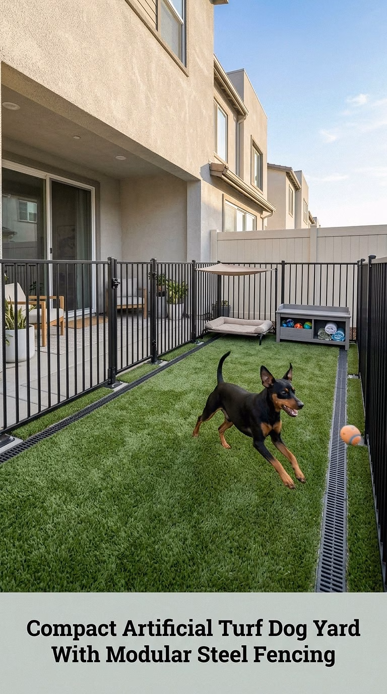 Compact Artificial Turf Dog Yard With Modular Steel Fencing
