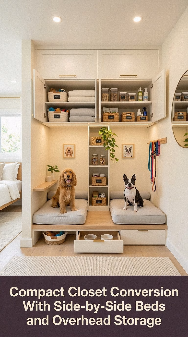 10. Compact Closet Conversion With Side-by-Side Beds and Overhead Storage