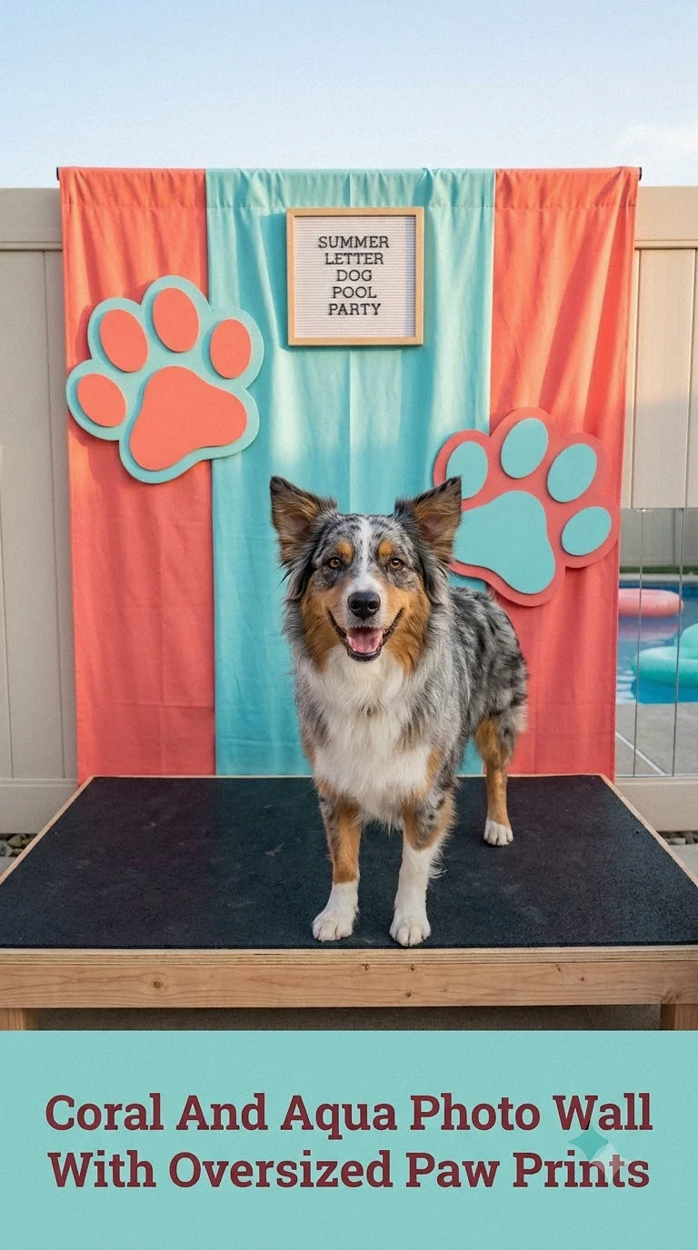 Coral And Aqua Photo Wall With Oversized Paw Prints