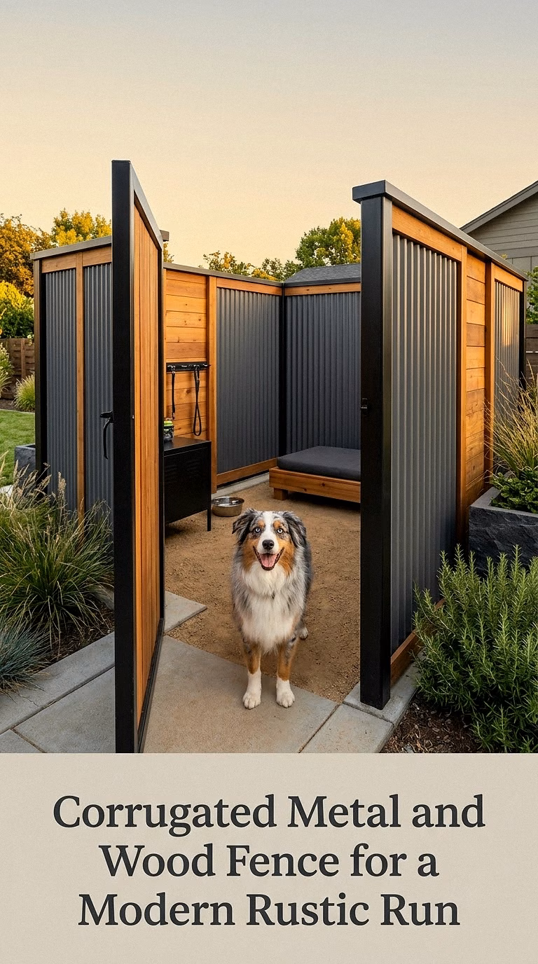 Corrugated Metal and Wood Fence for a Modern Rustic Run