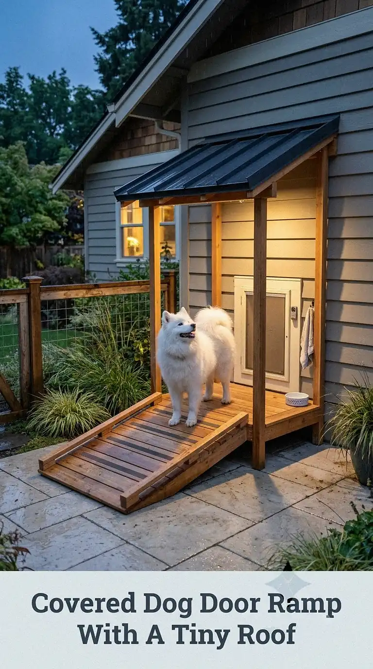 Covered Dog Door Ramp With A Tiny Roof