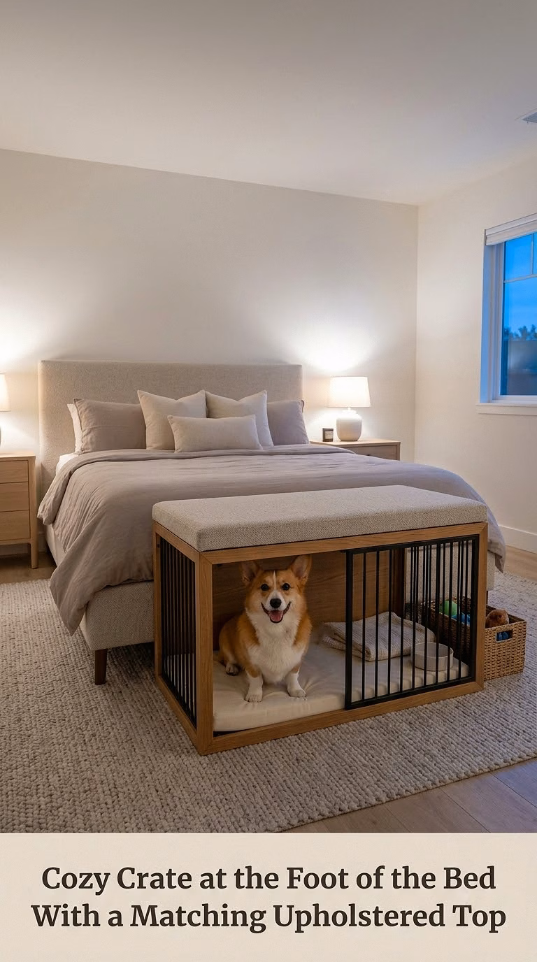 Cozy Crate at the Foot of the Bed With a Matching Upholstered Top