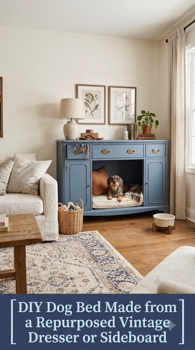 10. DIY Dog Bed Made from a Repurposed Vintage Dresser or Sideboard