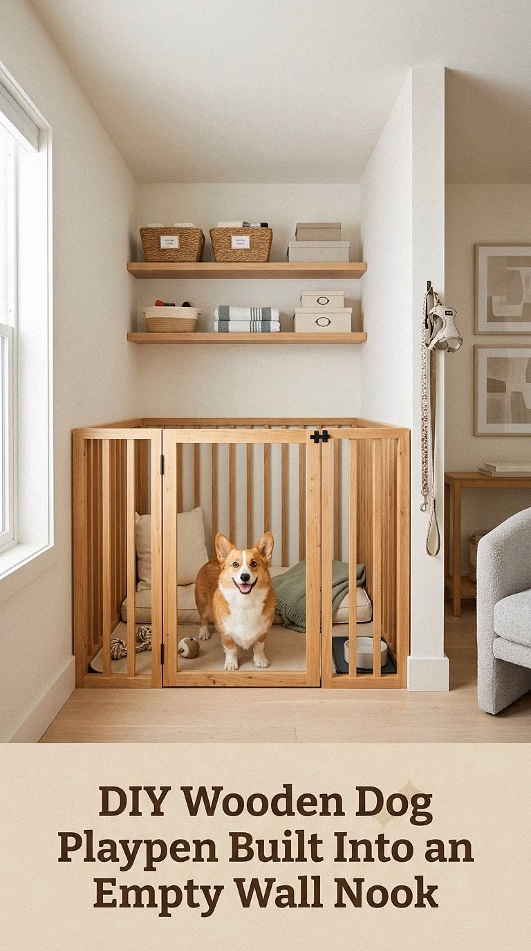 DIY Wooden Dog Playpen Built Into an Empty Wall Nook
