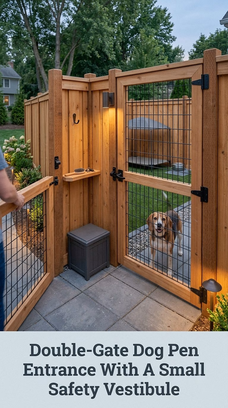 Double-Gate Dog Pen Entrance With A Small Safety Vestibule