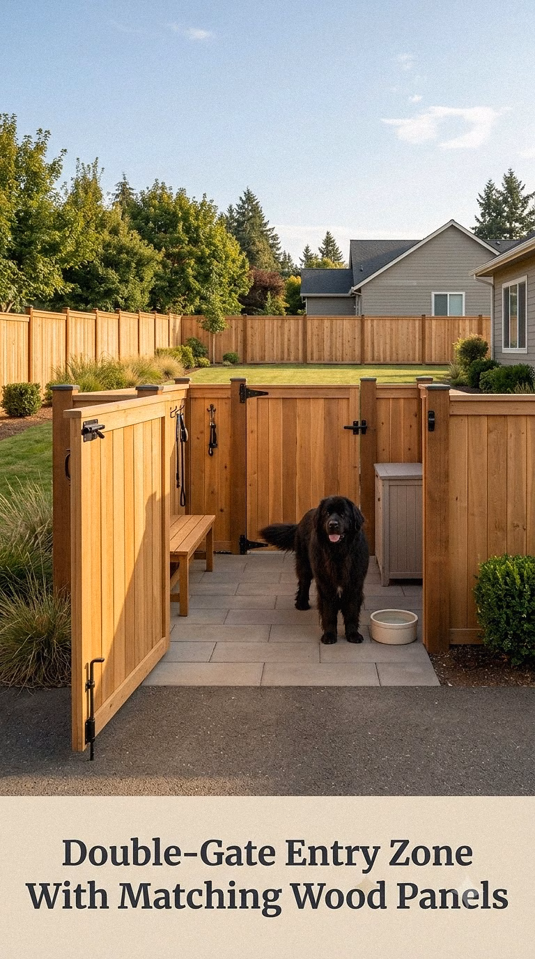 Double-Gate Entry Zone With Matching Wood Panels