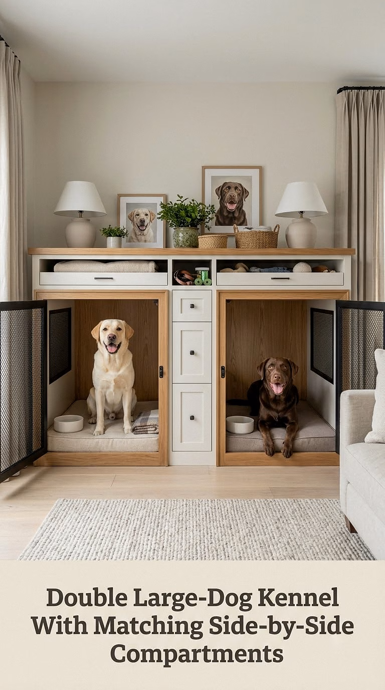Double Large-Dog Kennel With Matching Side-by-Side Compartments