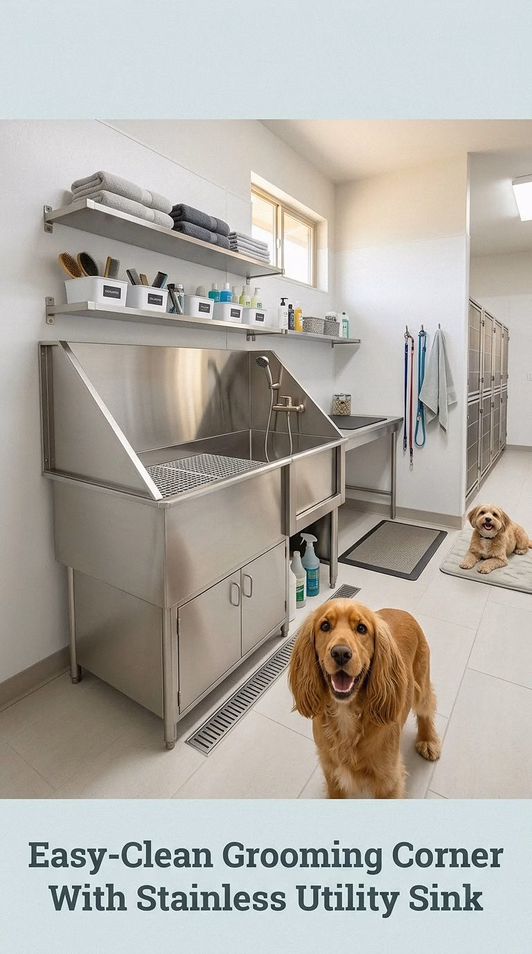 Easy-Clean Grooming Corner With Stainless Utility Sink