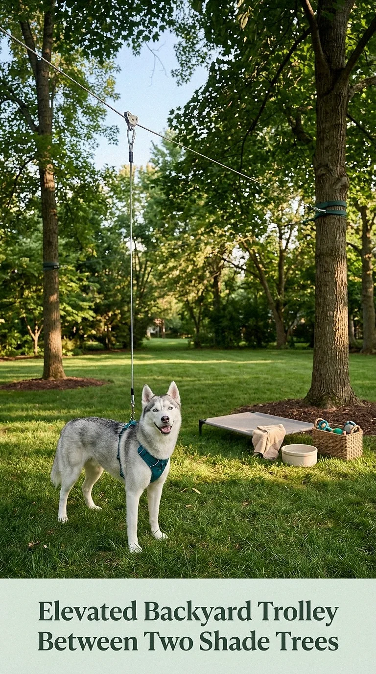 Elevated Backyard Trolley Between Two Shade Trees