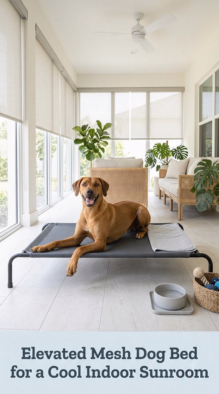 Elevated Mesh Dog Bed for a Cool Indoor Sunroom