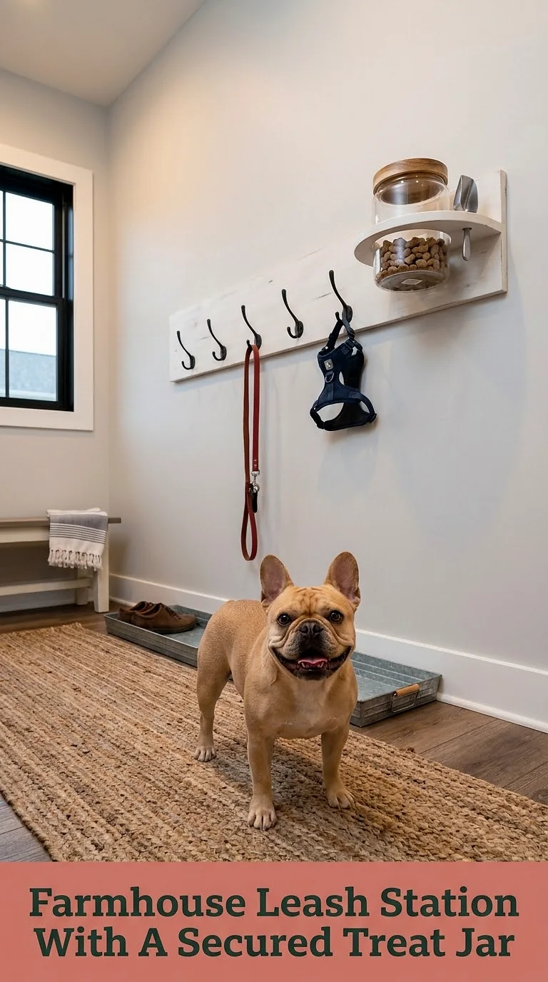 Farmhouse Leash Station With A Secured Treat Jar