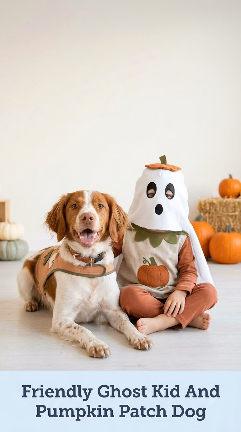 Friendly Ghost Kid And Pumpkin Patch Dog