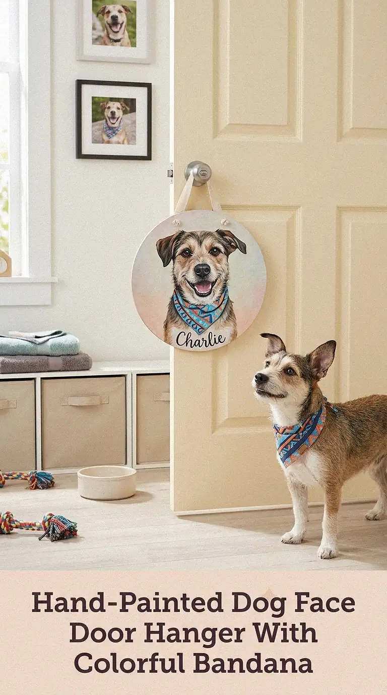 Hand-Painted Dog Face Door Hanger With Colorful Bandana