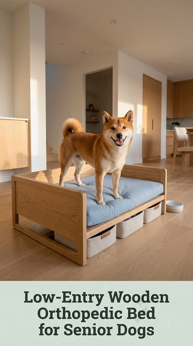 Low-Entry Wooden Orthopedic Bed for Senior Dogs