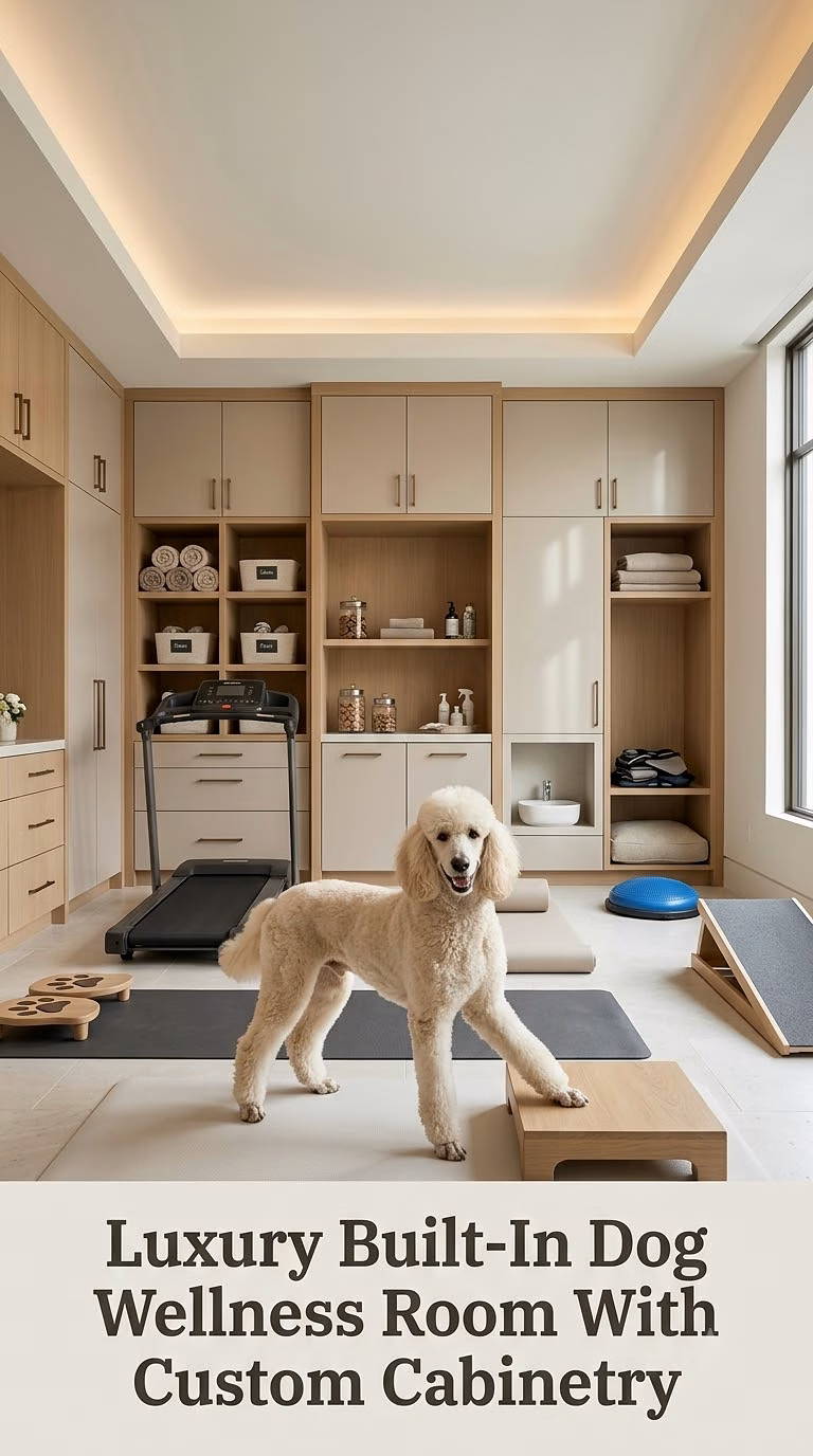 Luxury Built-In Dog Wellness Room With Custom Cabinetry