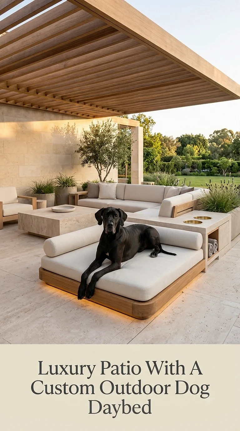 Luxury Patio With A Custom Outdoor Dog Daybed