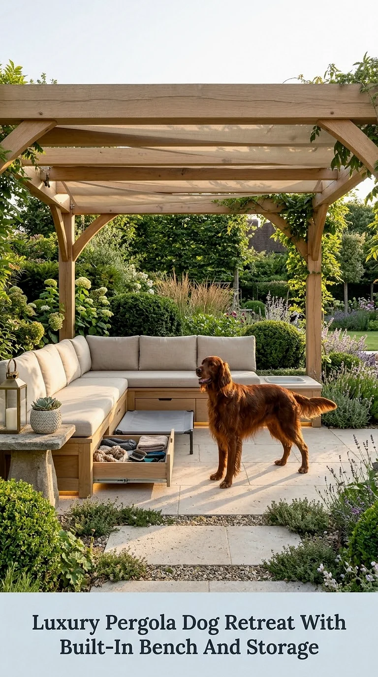 Luxury Pergola Dog Retreat With Built-In Bench And Storage