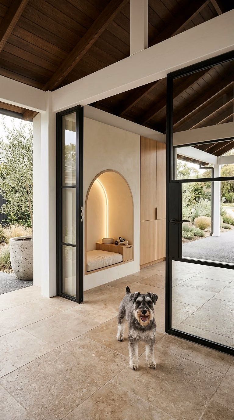 Luxury Tiled Carport Kennel With Arched Dog House Nook