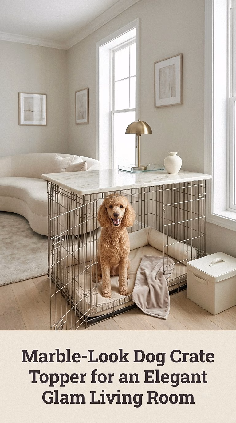 Marble-Look Dog Crate Topper for an Elegant Glam Living Room