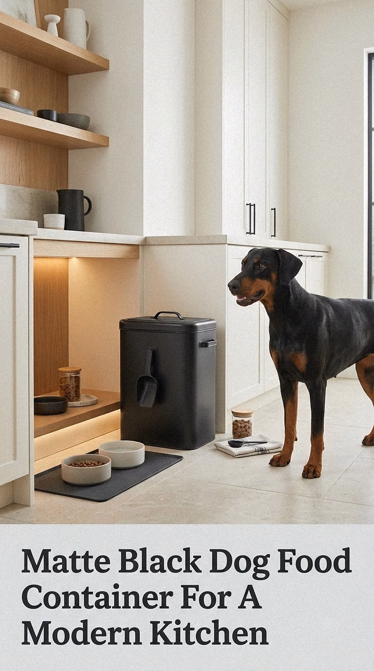 Matte Black Dog Food Container For A Modern Kitchen
