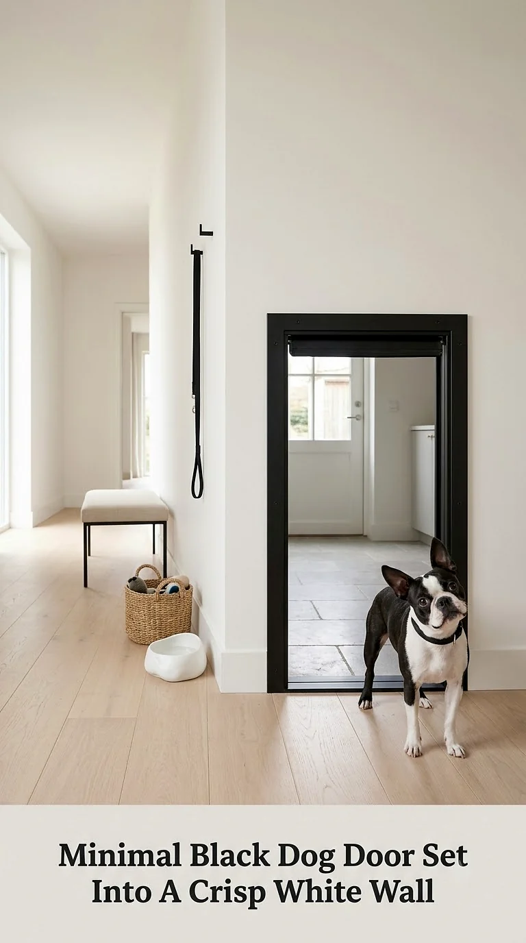 Minimal Black Dog Door Set Into A Crisp White Wall