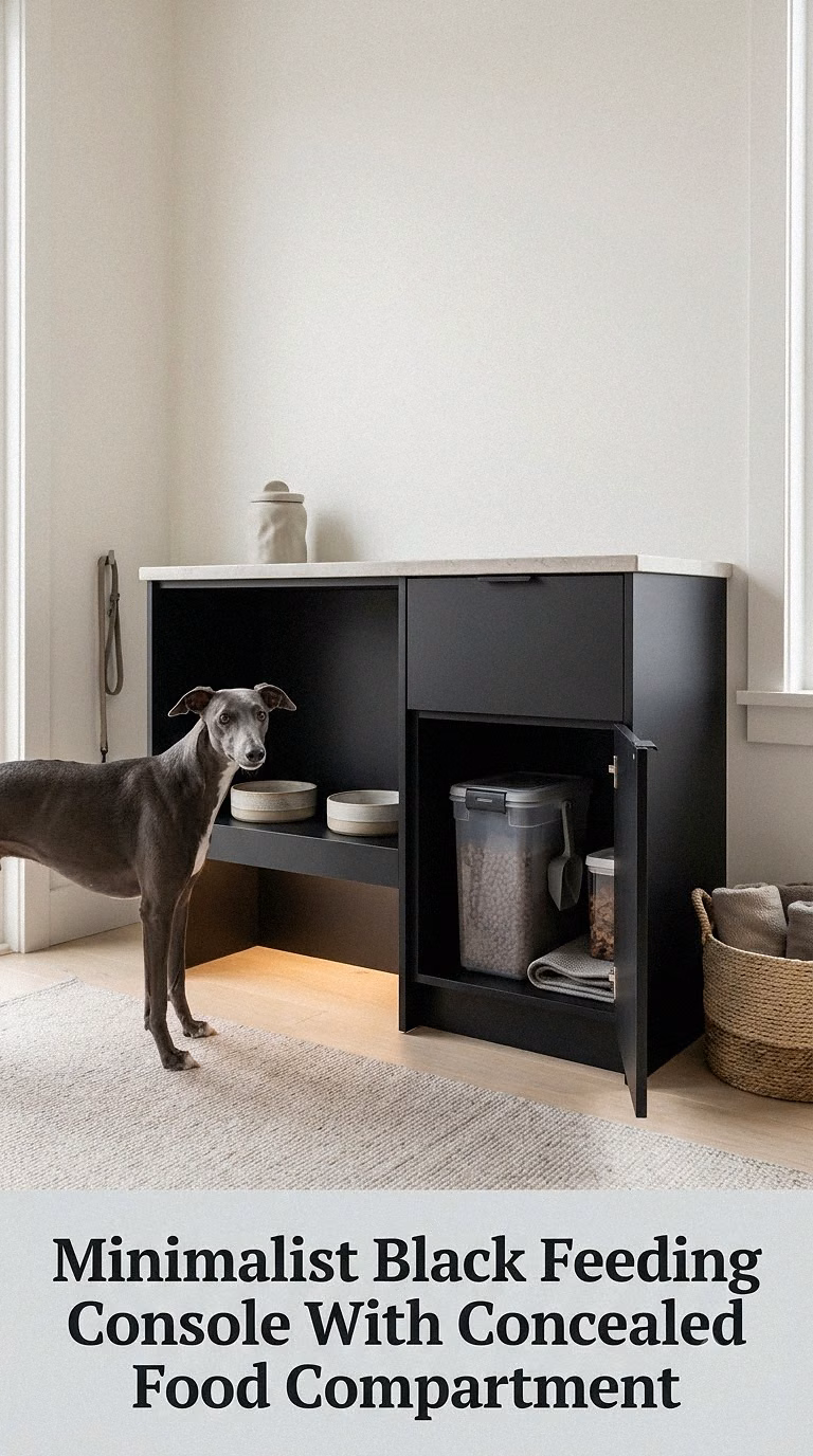 Minimalist Black Feeding Console With Concealed Food Compartment