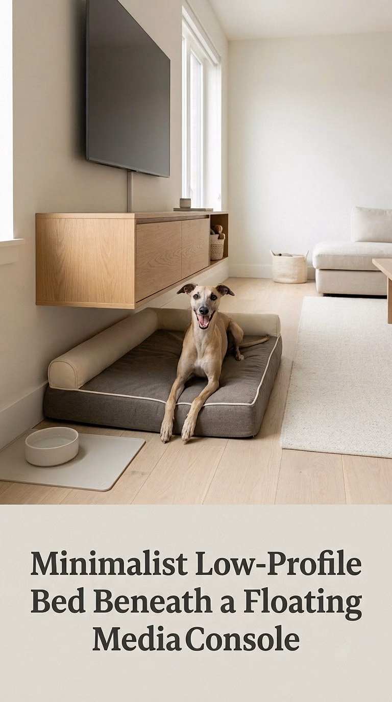 Minimalist Low-Profile Bed Beneath a Floating Media Console