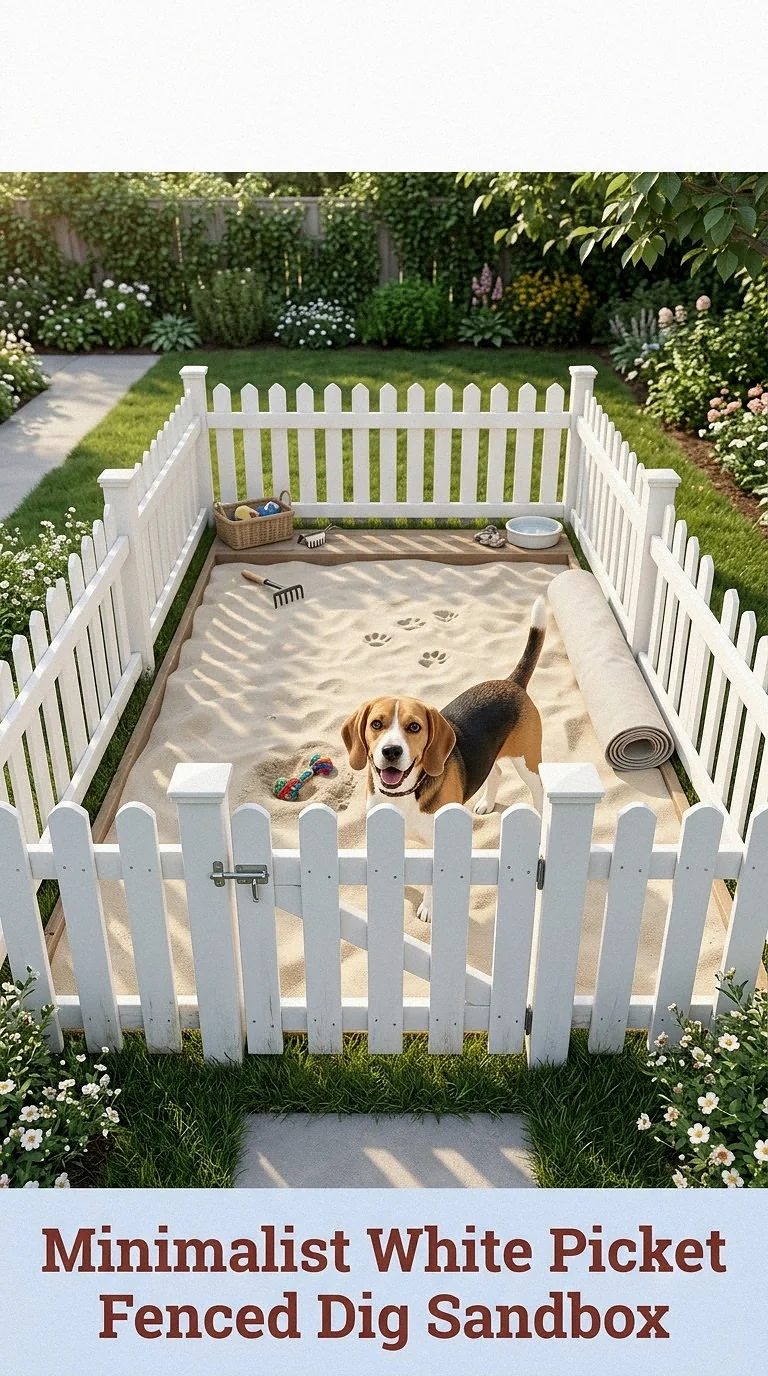 Minimalist White Picket Fenced Dig Sandbox