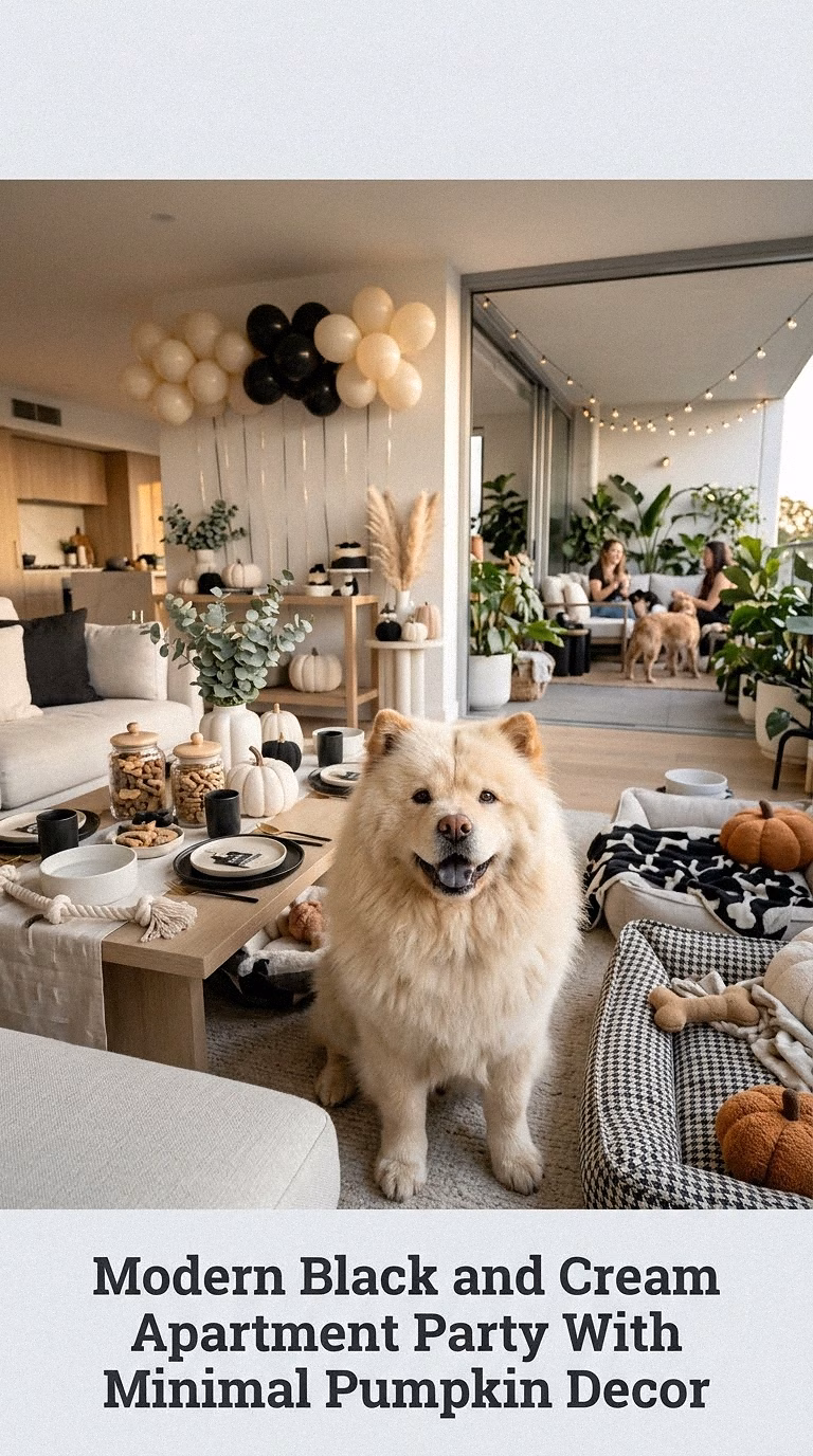 Modern Black and Cream Apartment Party With Minimal Pumpkin Decor
