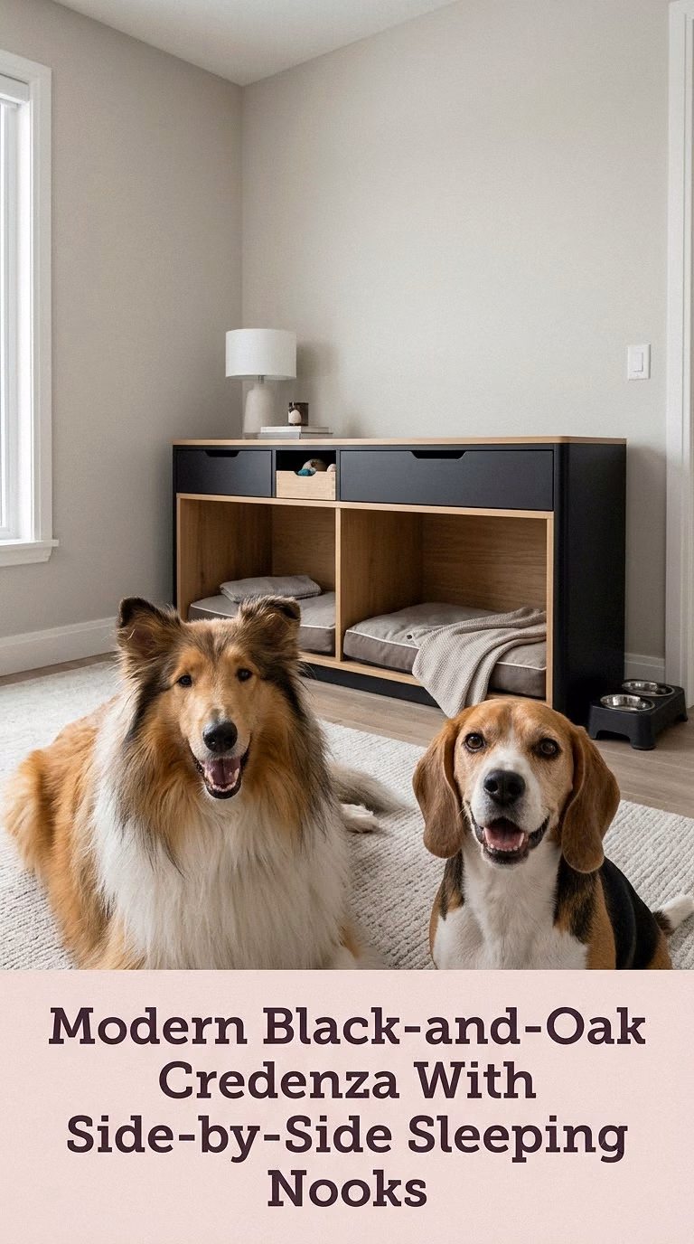 Modern Black-and-Oak Credenza With Side-by-Side Sleeping Nooks